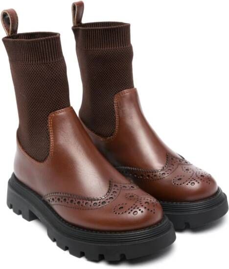 Eleventy Kids sock-style ankle boots Brown