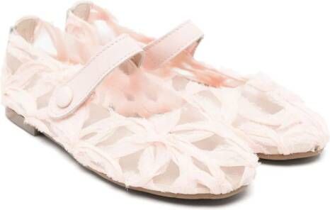 Eli1957 floral-appliqué mesh ballerina shoes Pink