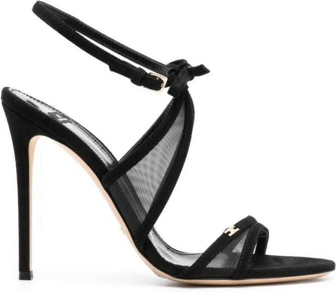 Elisabetta Franchi 105mm mesh-panels suede sandals Black