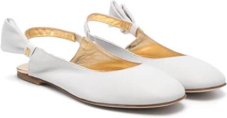 Elisabetta Franchi La Mia Bambina bow-detail leather ballerina shoes White
