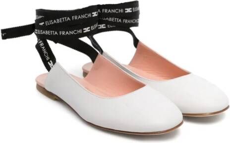 Elisabetta Franchi La Mia Bambina lace-up leather ballerina shoes White