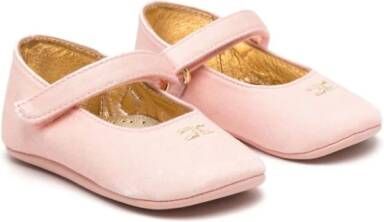 Elisabetta Franchi La Mia Bambina logo-embroidered leather crib shoes Pink
