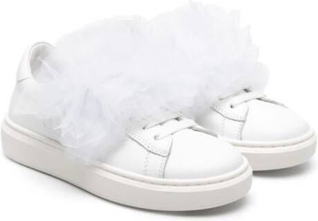 Elisabetta Franchi La Mia Bambina tulle-ruffles leather sneakers White
