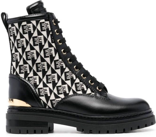 Elisabetta Franchi logo-jacquard combat boots Black