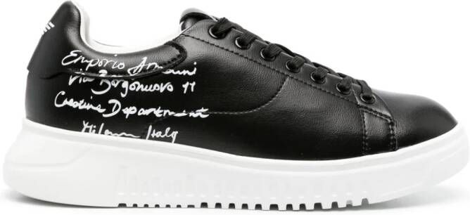 Emporio Armani calligraphy-print leather sneakers Black