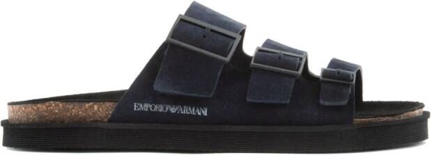 Emporio Armani debossed-logo suede sandals Black