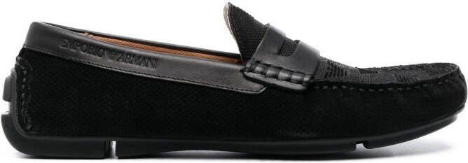 Emporio Armani flocked-logo driving loafers Black