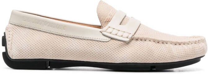 Emporio Armani flocked-logo driving loafers Neutrals