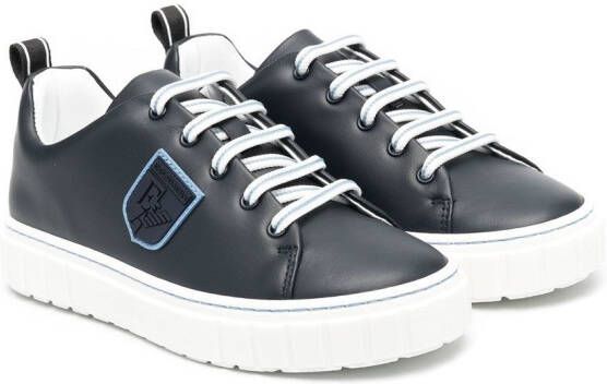 Emporio Ar i Kids leather lo-top sneakers Blue