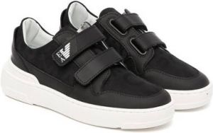 Emporio Ar i Kids leather-trim touch-strap sneakers Black