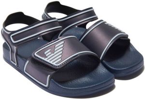 Emporio Ar i Kids logo-embossed touch-strap sandals Blue