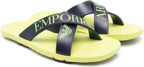 Emporio Ar i Kids logo-print crossover sandals Blue