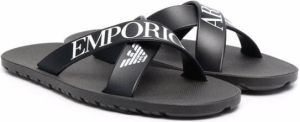 Emporio Ar i Kids logo-print slip-on sandals Black