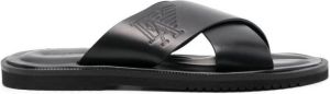 Emporio Armani logo-debossed leather slides Black