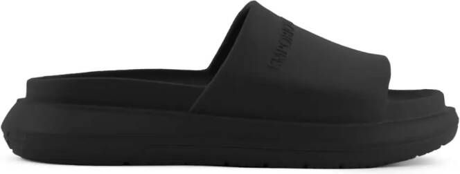 Emporio Armani logo-embossed flatform slides Black