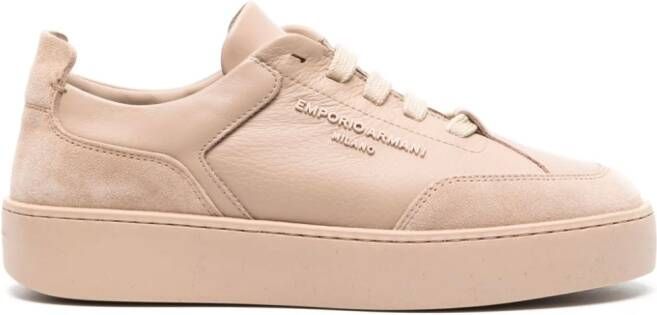 Emporio Armani logo-embossed leather sneakers Neutrals