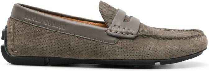 Emporio Armani perforated suede loafers Green