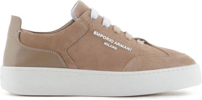 Emporio Armani velour-leather flatform sneakers Brown