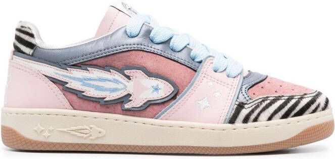 Enterprise Japan logo-patch panelled leather sneakers Pink