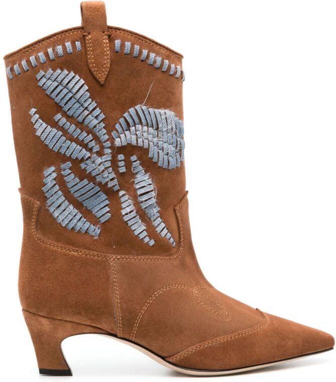 Ermanno Scervino 50mm floral-embroidered suede boots Brown