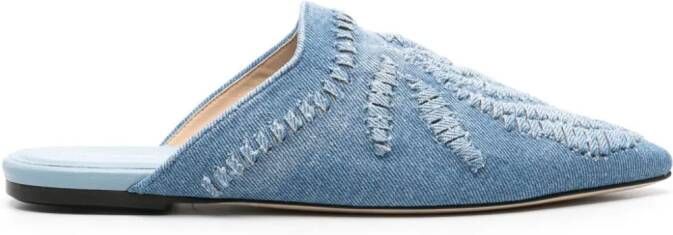 Ermanno Scervino floral-embroidered denim slippers Blue