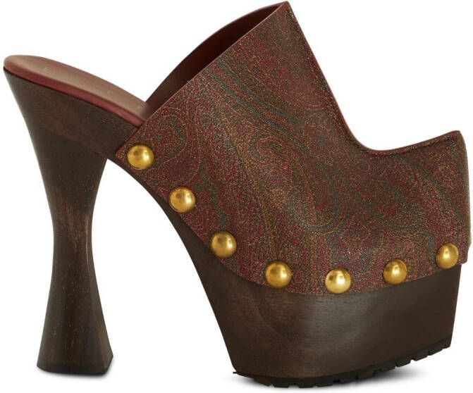 ETRO paisley-print leather clogs Red