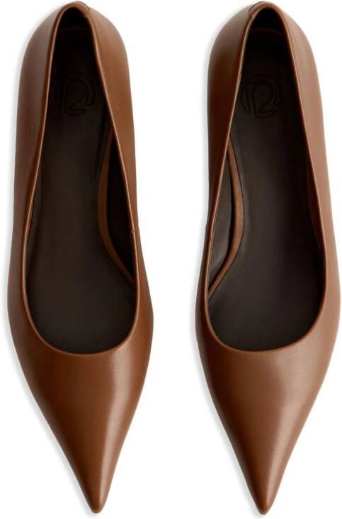 12 STOREEZ 50mm pointed-toe leather pumps Brown