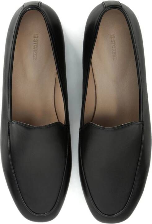 12 STOREEZ almond-toe leather loafers Black
