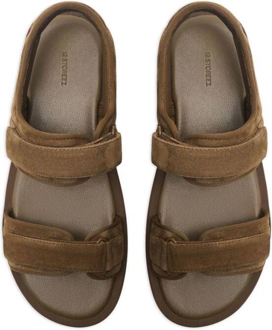 12 STOREEZ double-strap suede sandals Brown