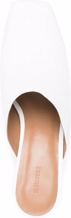 12 STOREEZ square toe leather mules White