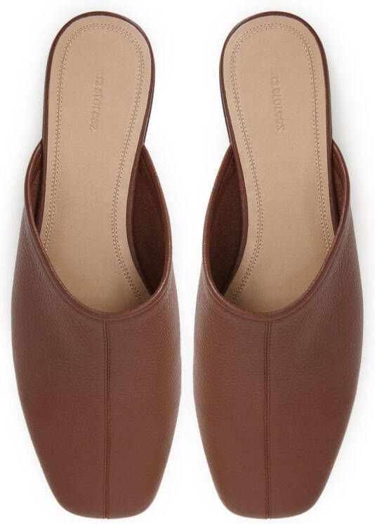 12 STOREEZ square-toe leather slippers Brown