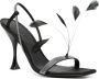 3juin Elettra 100mm feather-detail leather sandals Black - Thumbnail 2