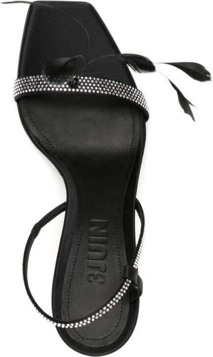 3juin Elettra 100mm feather-detail leather sandals Black