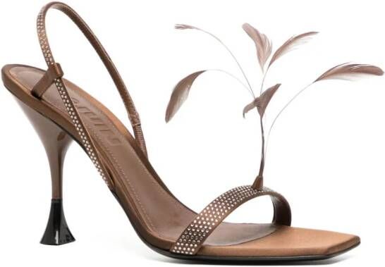 3juin Elettra 100mm feather-detail leather sandals Brown