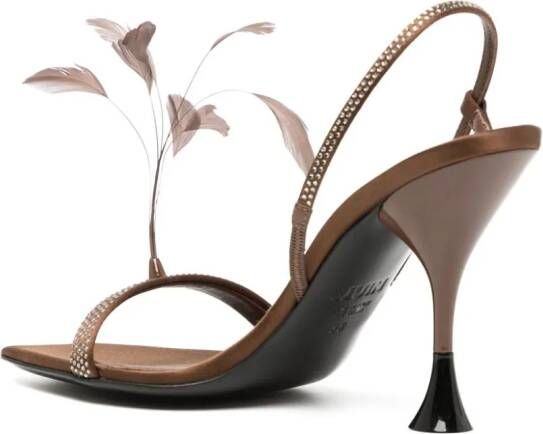 3juin Elettra 100mm feather-detail leather sandals Brown