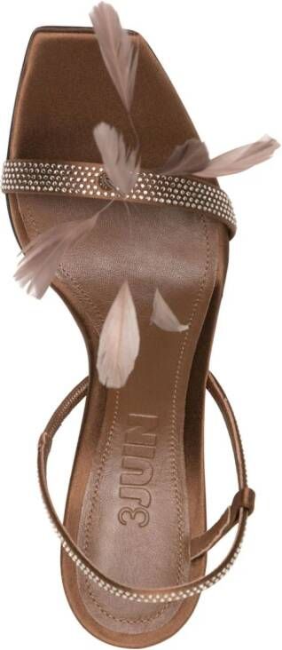 3juin Elettra 100mm feather-detail leather sandals Brown