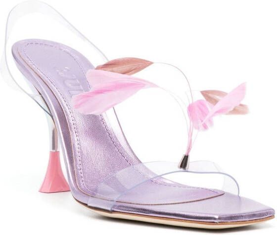 3juin feather-detail 100mm square-toe sandals Pink