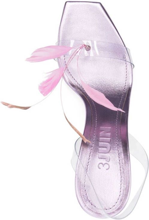 3juin feather-detail 100mm square-toe sandals Pink