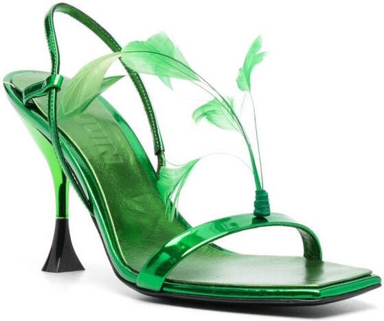 3juin feather-embellished 100mm sandals Green