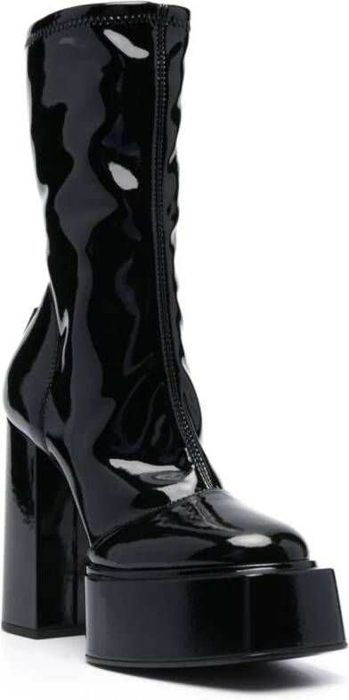 3juin Mila 140mm platform leather boots Black