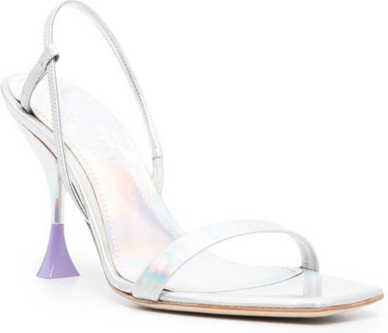 3juin square-toe 100mm iridescent sandals Silver