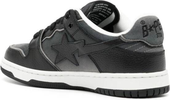 A BATHING APE star-appliqué faded leather sneakers Black