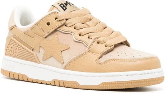 A BATHING APE star-appliqué faded leather sneakers Brown