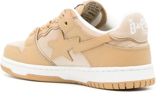 A BATHING APE star-appliqué faded leather sneakers Brown