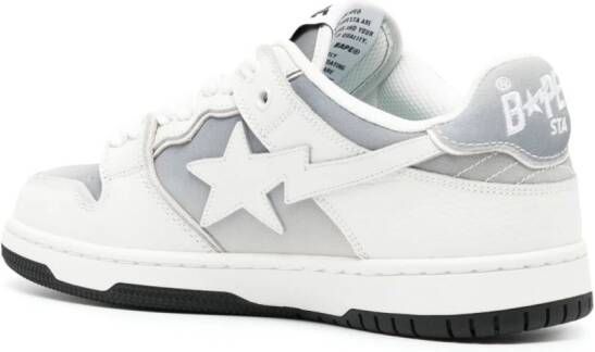 A BATHING APE star-appliqué faded leather sneakers White