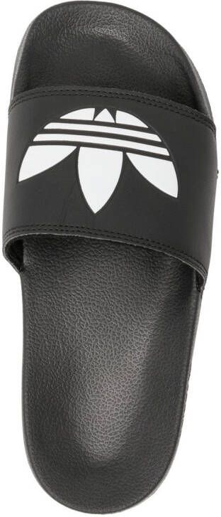 adidas logo-print leather sliders Black
