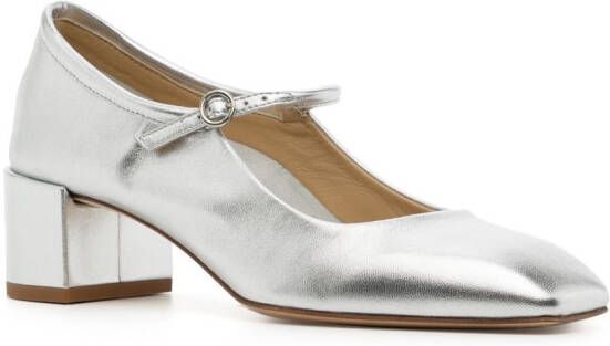 Aeyde Aline 45mm metallic leather pumps Silver