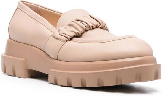 AGL 55mm ruched-detail leather loafers Neutrals