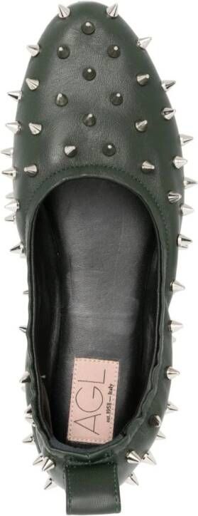 AGL Milly spike-stud leather ballerina shoes Green