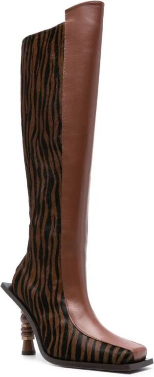 Ahluwalia Chikari 115mm zebra-print boots Brown